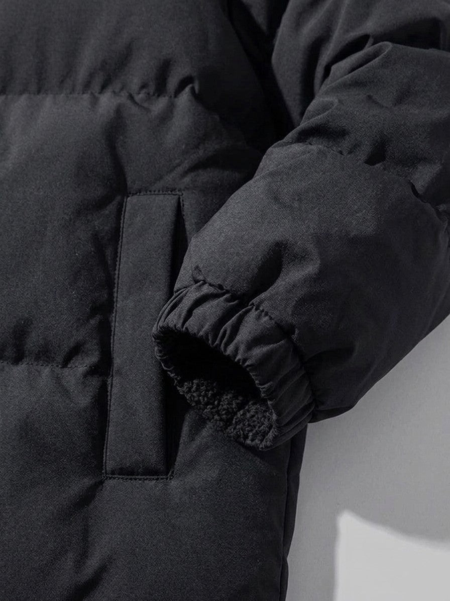 Luino Men's Raglan Plush-Lined Puffer Jacket — black — detail-collar