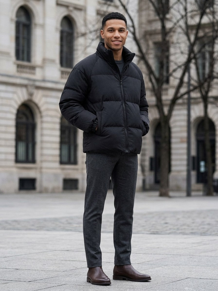 Luino Men's Raglan Plush-Lined Puffer Jacket — black — lifestyle