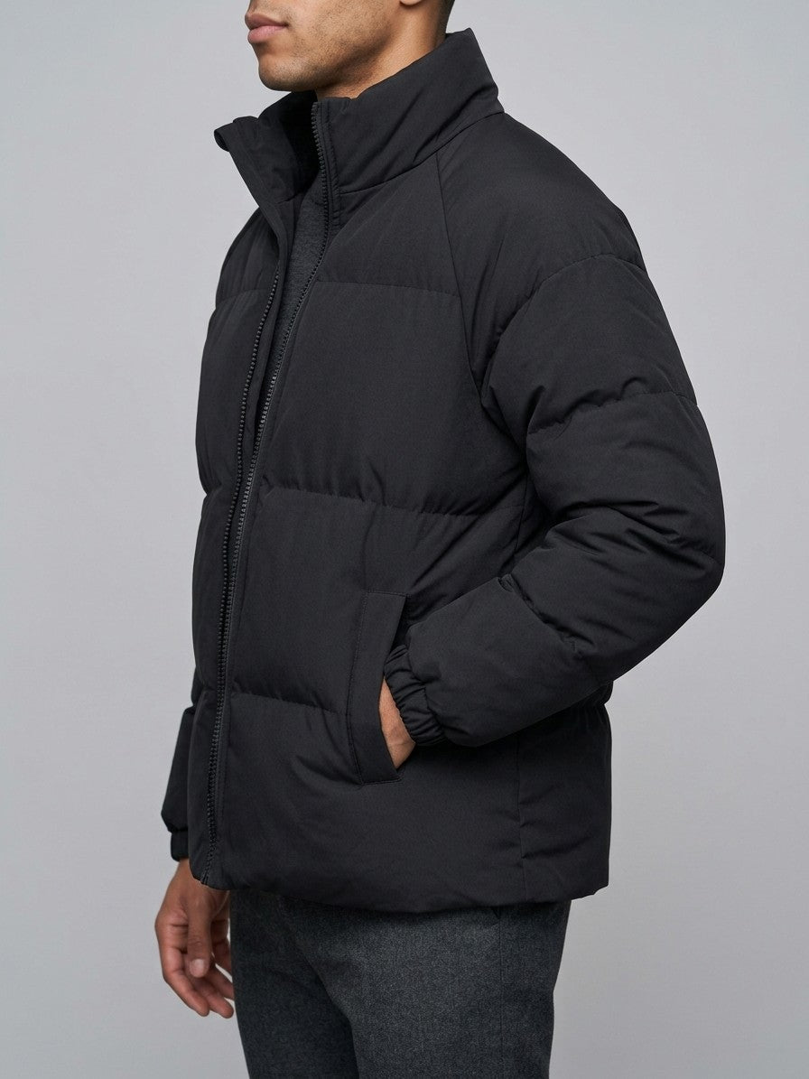 Luino Men's Raglan Plush-Lined Puffer Jacket — black — side