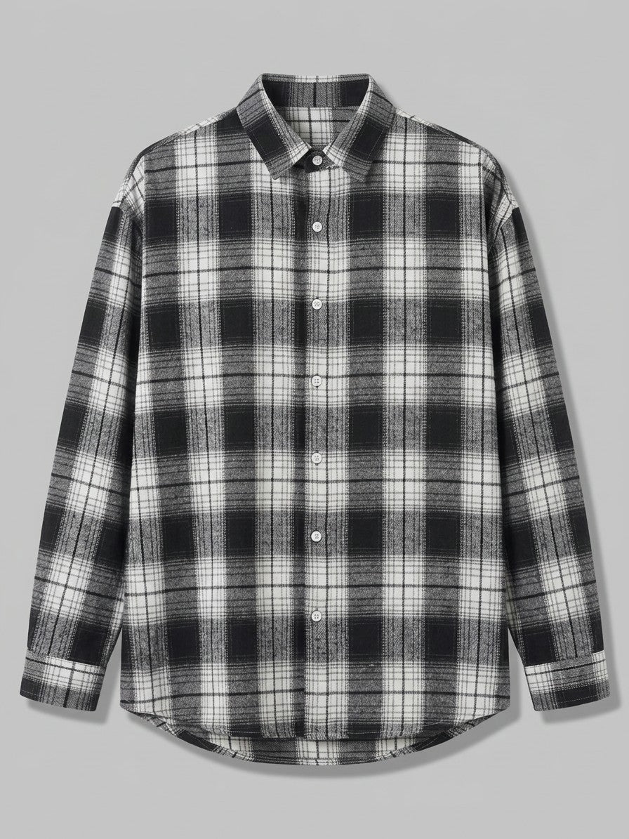 Macerata Men's Relaxed Plaid Shirt — blackandwhitegrid — packshot