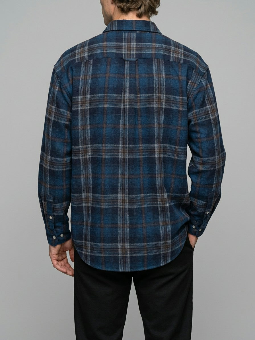 Macerata Men's Relaxed Plaid Shirt — navyblue — back