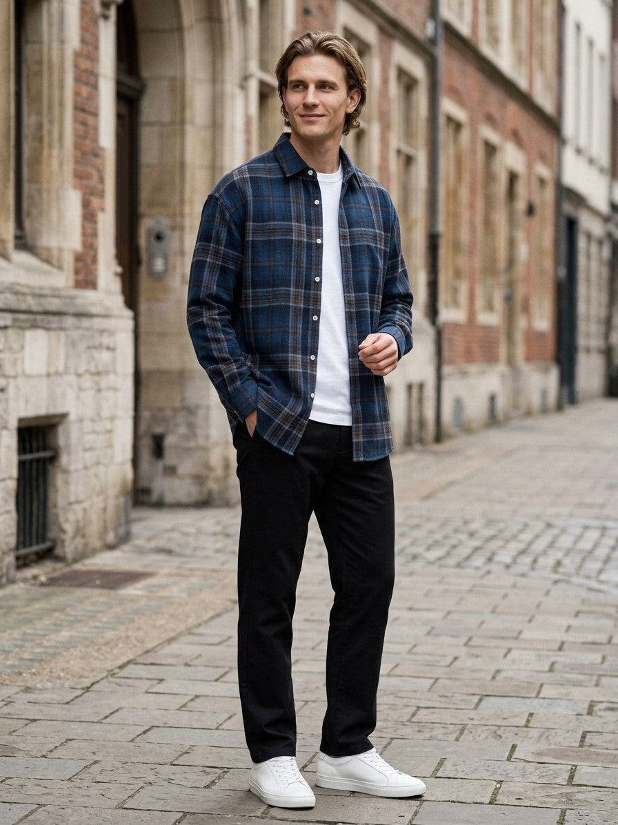 Macerata Men's Relaxed Plaid Shirt — navyblue — lifestyle
