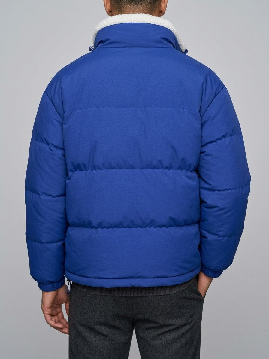Macomer Men's Fleece-Collar Cobalt Puffer Jacket — blue — back