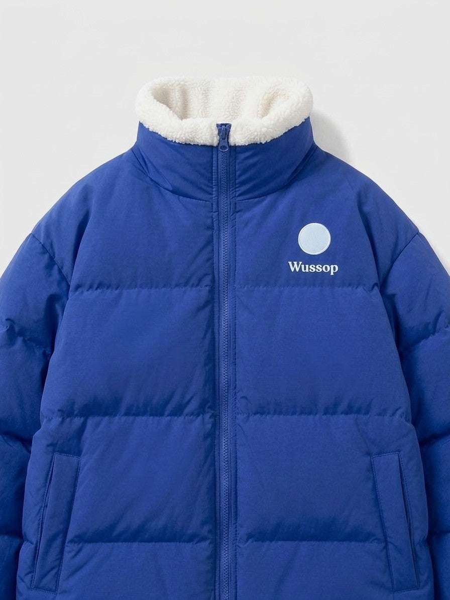 Macomer Men's Fleece-Collar Cobalt Puffer Jacket — blue — detail