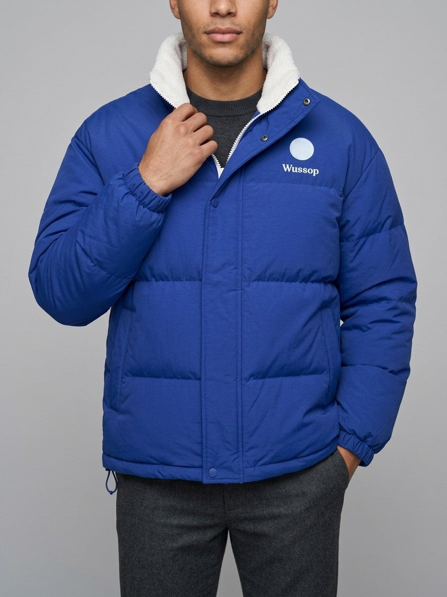 Macomer Men's Fleece-Collar Cobalt Puffer Jacket — blue — front