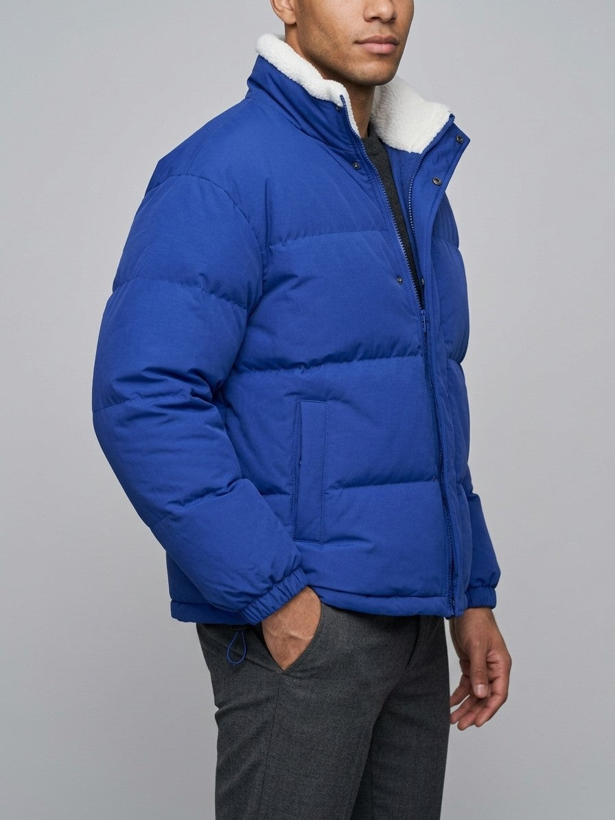 Macomer Men's Fleece-Collar Cobalt Puffer Jacket — blue — side