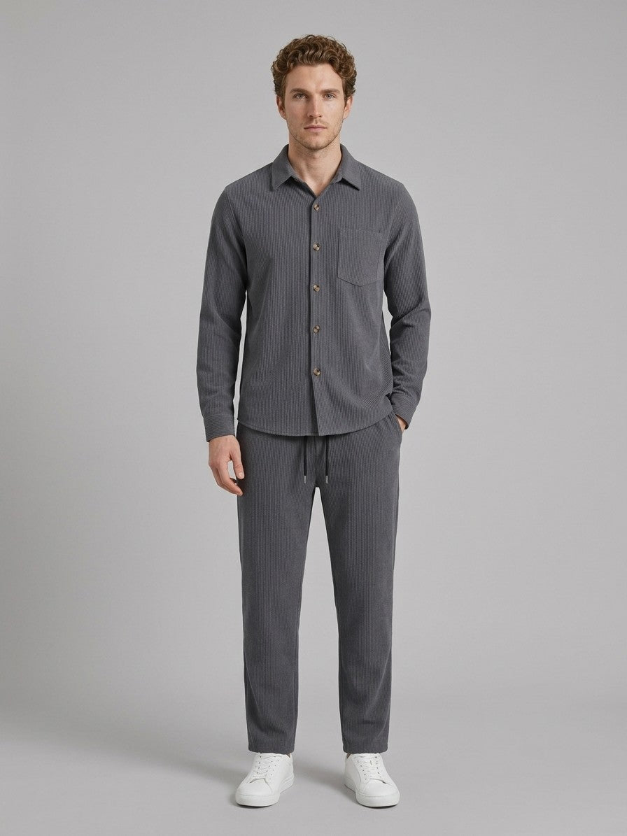 Maglie Men's Long Sleeve Shirt and Trousers Set — grey — fullfront