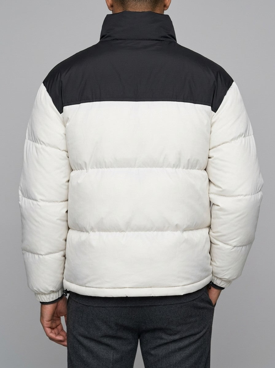 Malcesine Men's Color-Block Quilted Puffer Jacket — beigewhite — back