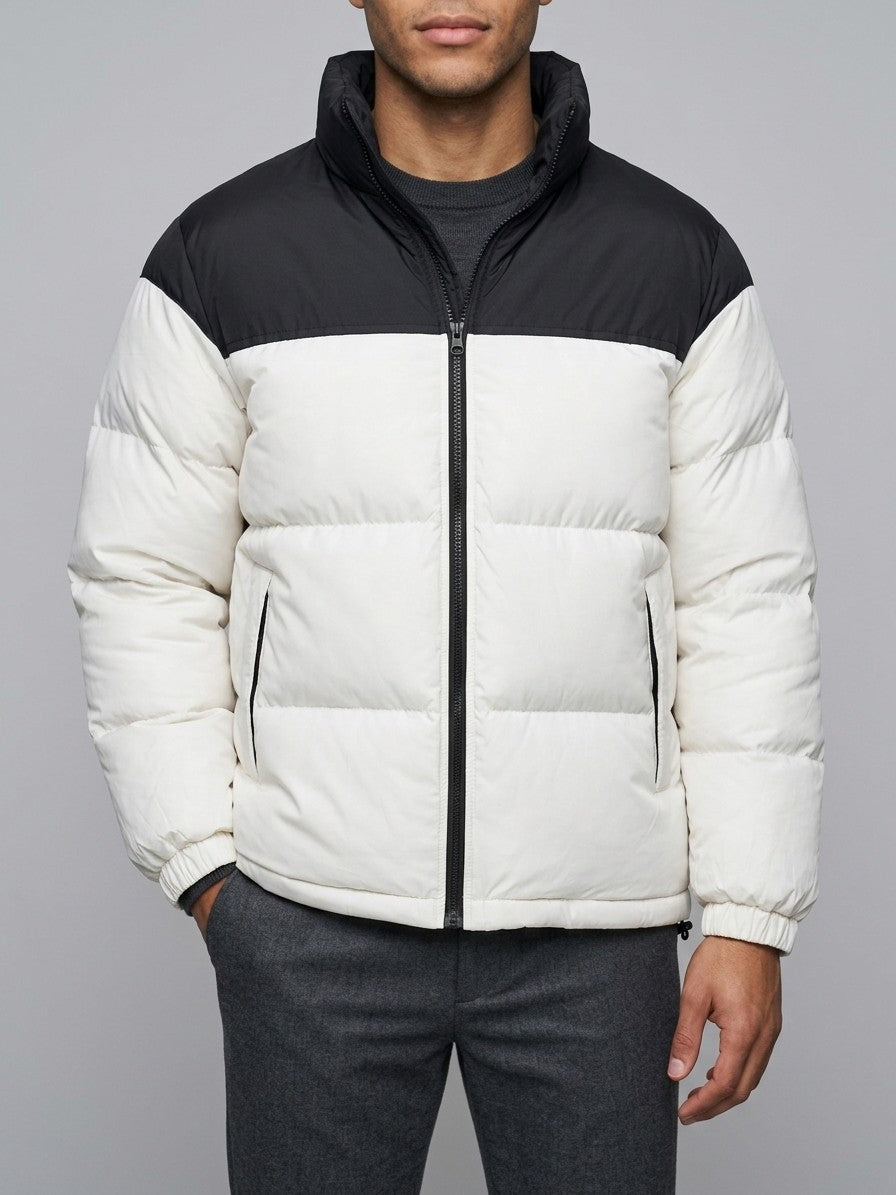 Malcesine Men's Color-Block Quilted Puffer Jacket — beigewhite — front