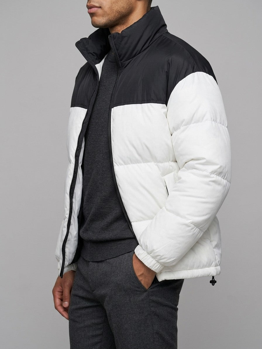 Malcesine Men's Color-Block Quilted Puffer Jacket — beigewhite — side