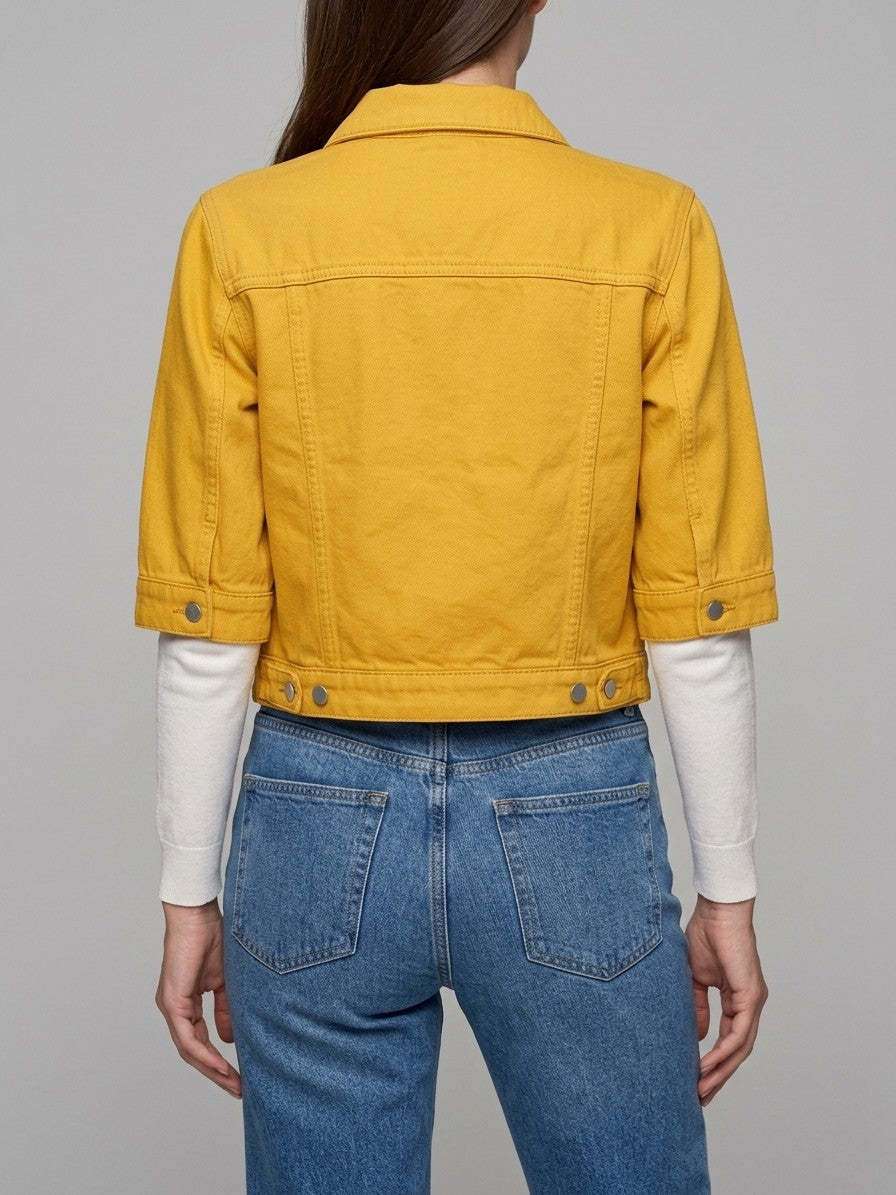 Manarola Women's Cropped Half-Sleeve Denim Jacket — gold — back
