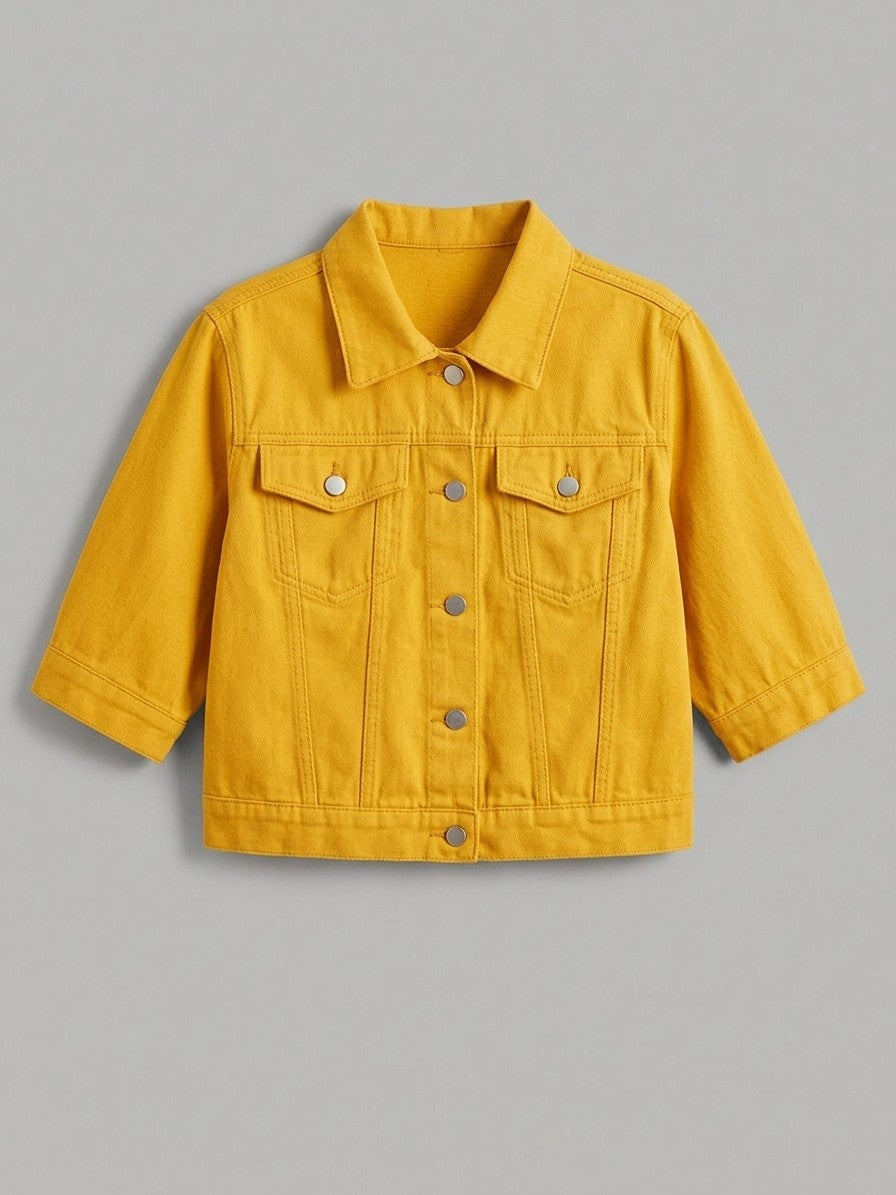 Manarola Women's Cropped Half-Sleeve Denim Jacket — gold — packshot