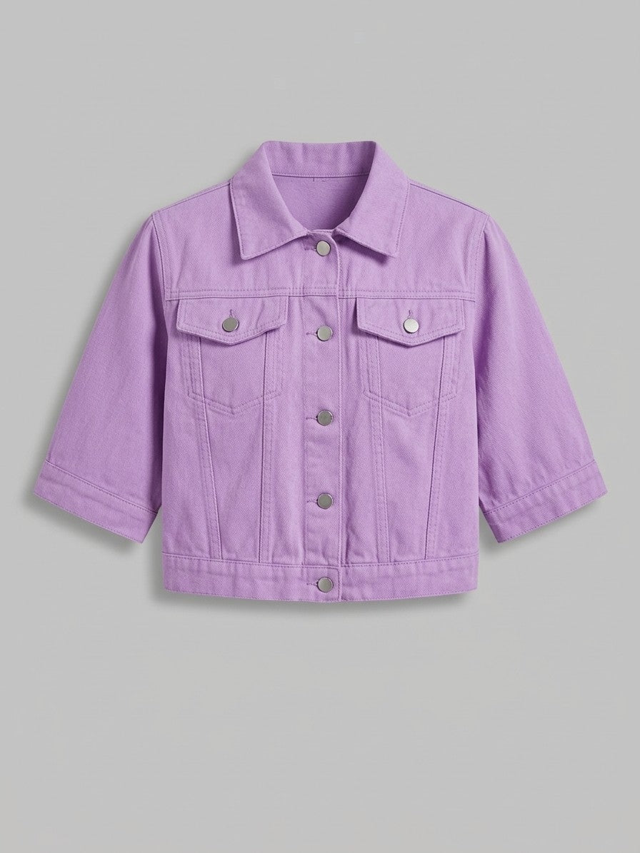 Manarola Women's Cropped Half-Sleeve Denim Jacket — lavender — packshot