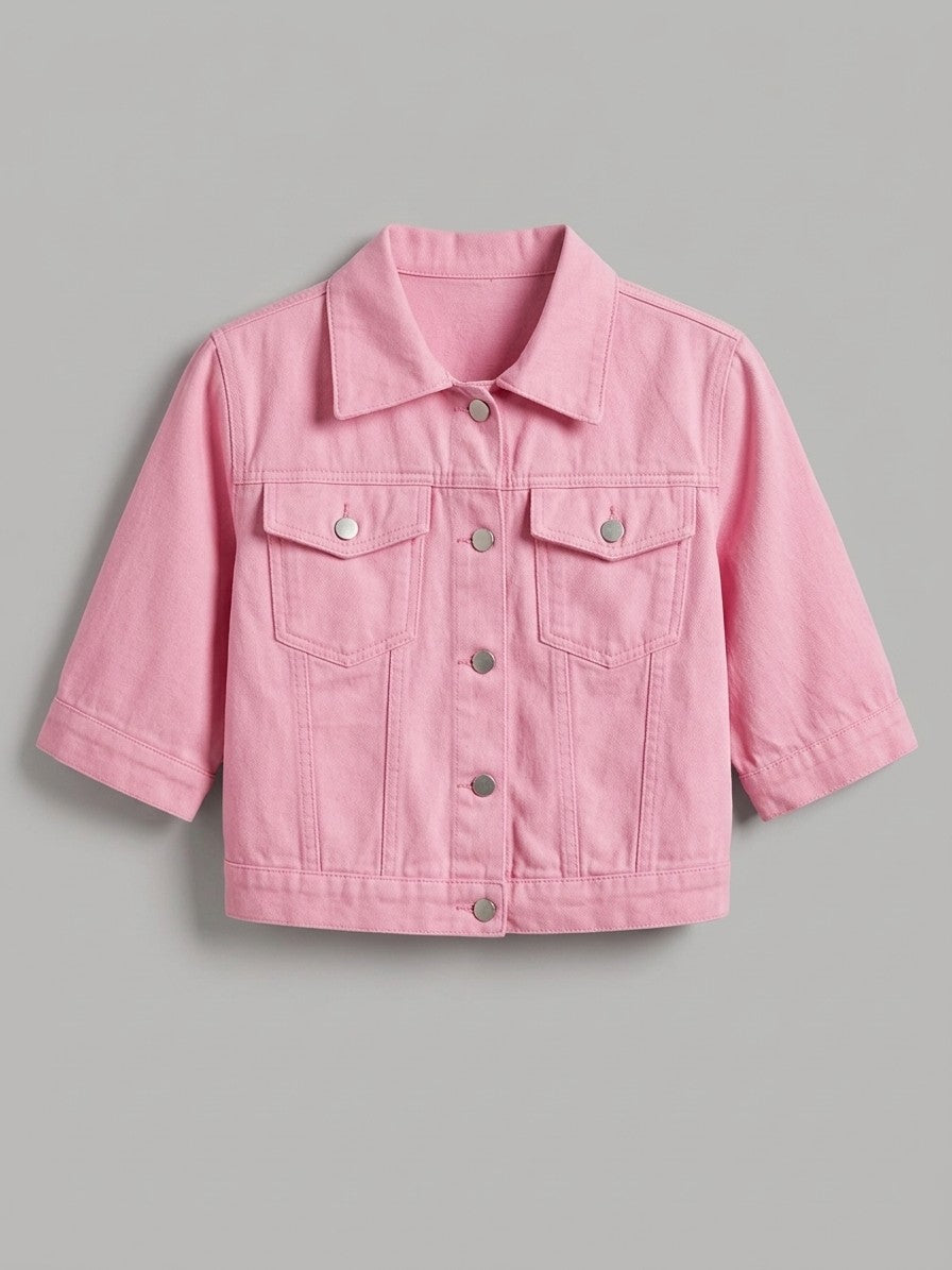 Manarola Women's Cropped Half-Sleeve Denim Jacket — pink — packshot