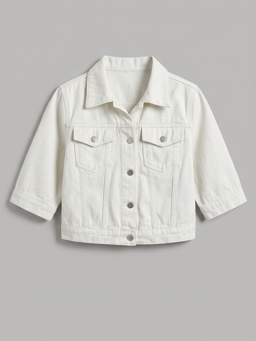 Manarola Women's Cropped Half-Sleeve Denim Jacket — white — packshot