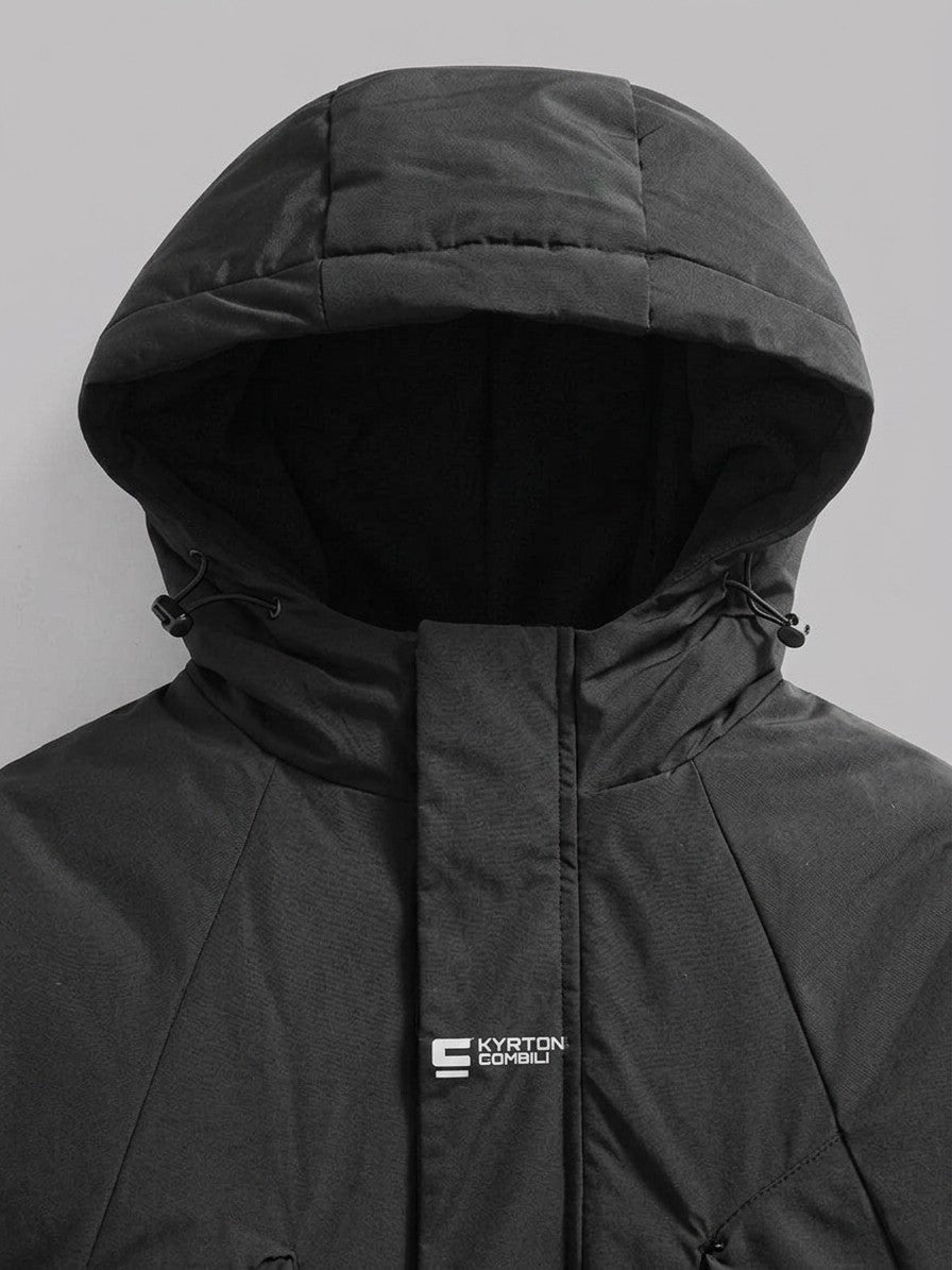 Manduria Men's Hooded Storm-Flap Padded Jacket — black — detail-2