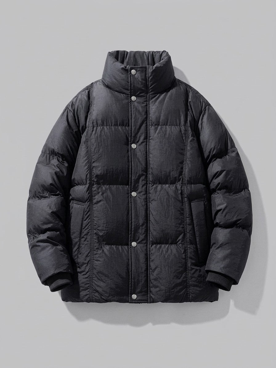 Manfredonia Men's Knit-Cuff Quilted Puffer Jacket — black — packshot