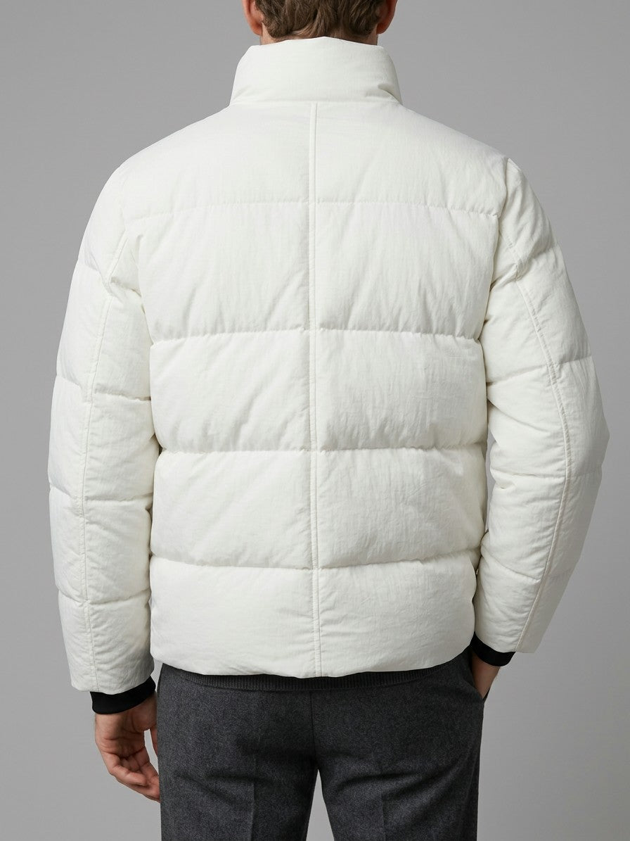 Manfredonia Men's Knit-Cuff Quilted Puffer Jacket — white — back
