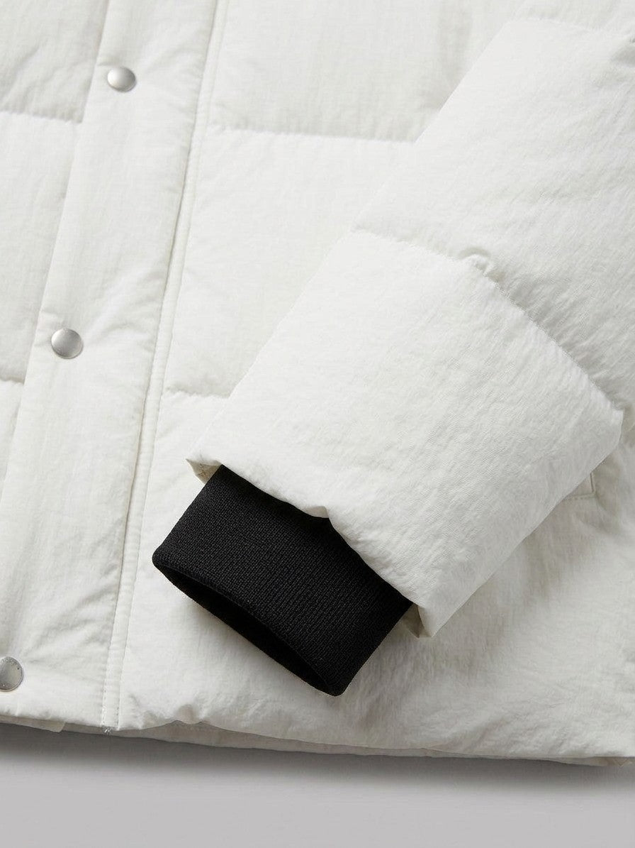 Manfredonia Men's Knit-Cuff Quilted Puffer Jacket — white — detail-collar