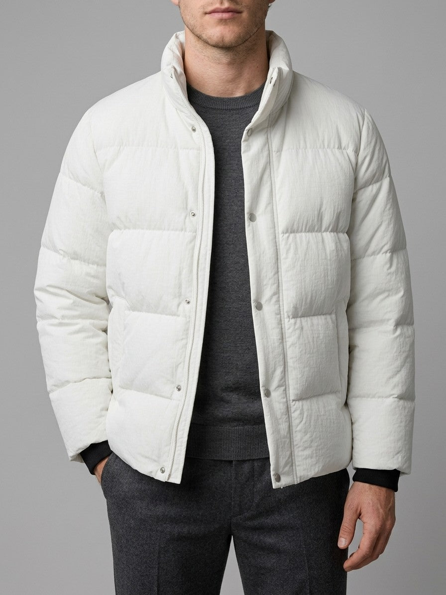 Manfredonia Men's Knit-Cuff Quilted Puffer Jacket — white — front