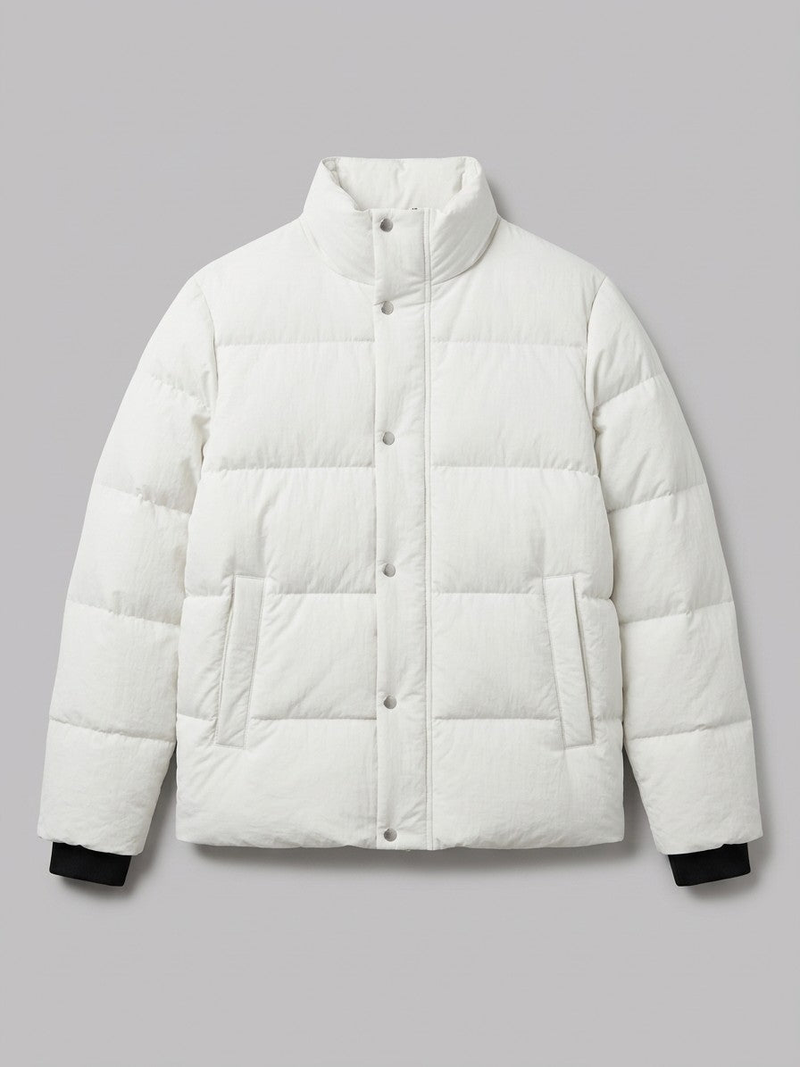 Manfredonia Men's Knit-Cuff Quilted Puffer Jacket — white — packshot