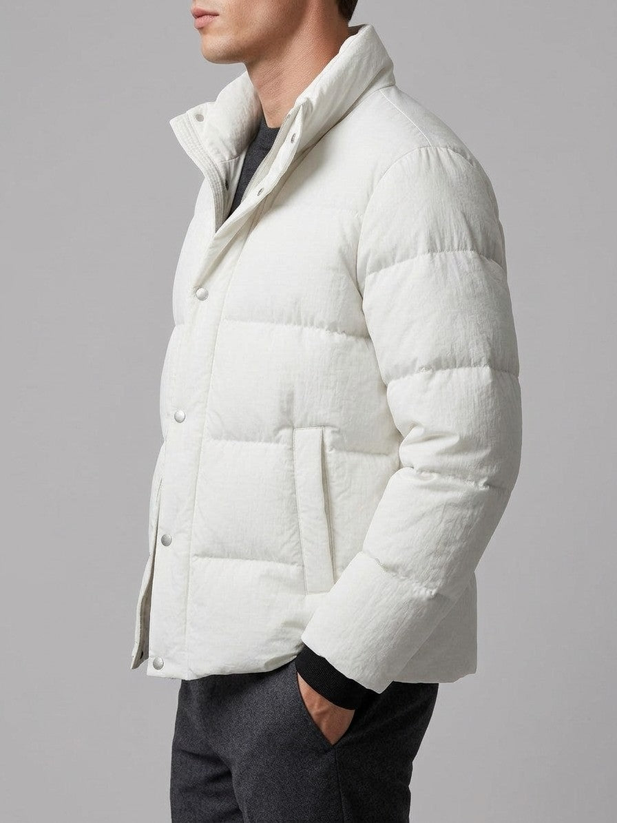 Manfredonia Men's Knit-Cuff Quilted Puffer Jacket — white — side