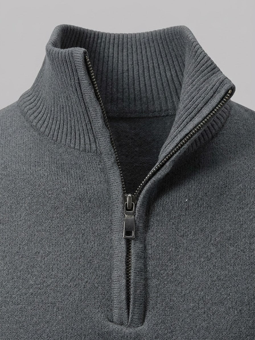 Mantova Men's Quarter-Zip Sweater — darkgray — detail-collar
