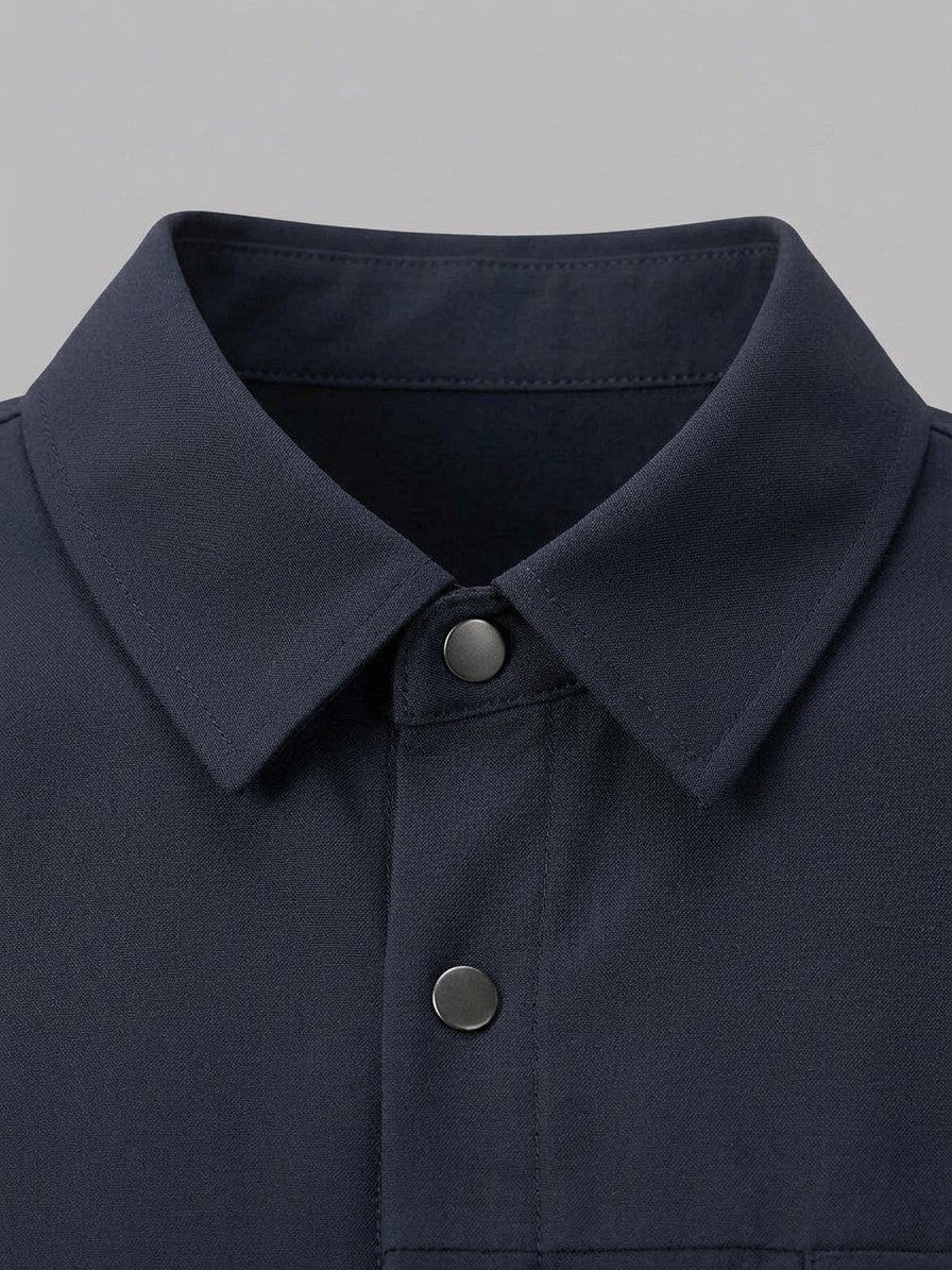 Maratea Men's Button-Up Overshirt Jacket — blue — detail-collar
