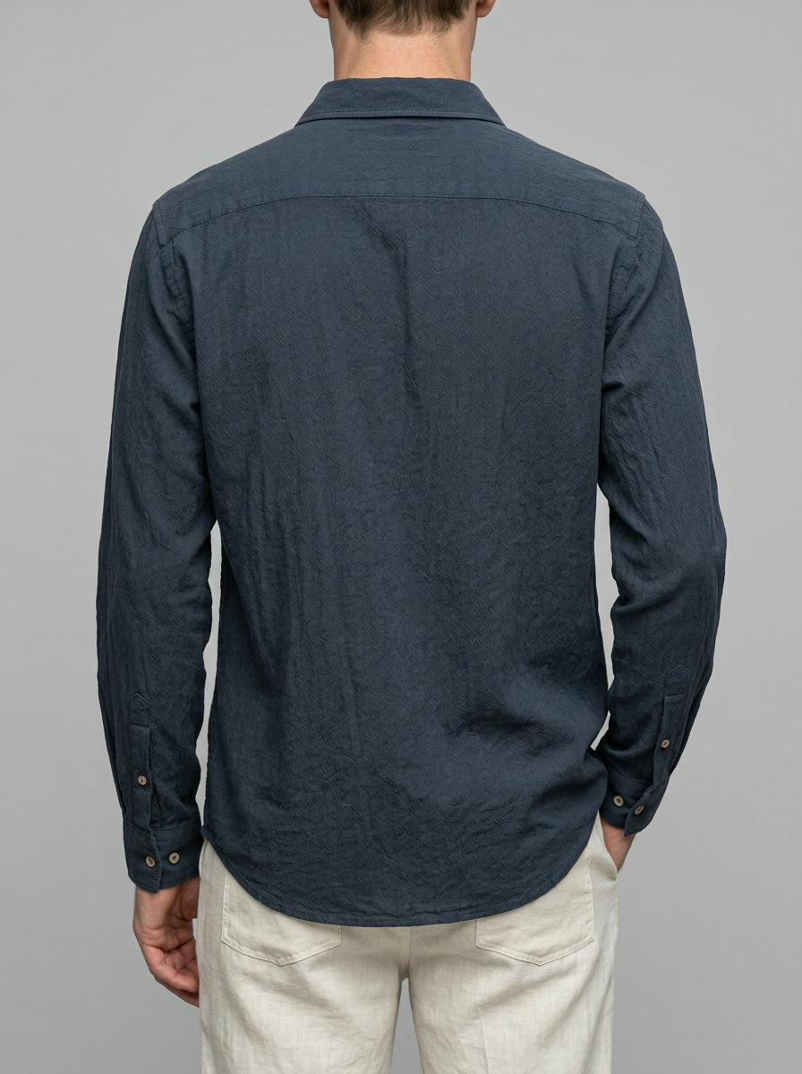 Marino Men's 100% Cotton Long Sleeve Shirt — darkblue — back