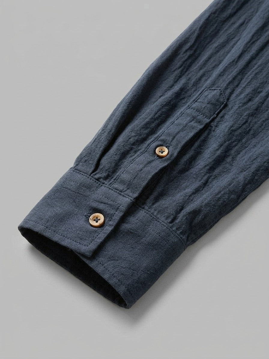 Marino Men's 100% Cotton Long Sleeve Shirt — darkblue — detail-2