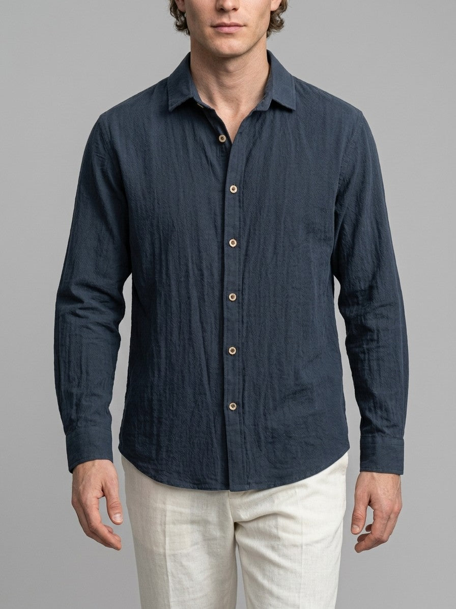 Marino Men's 100% Cotton Long Sleeve Shirt — darkblue — front
