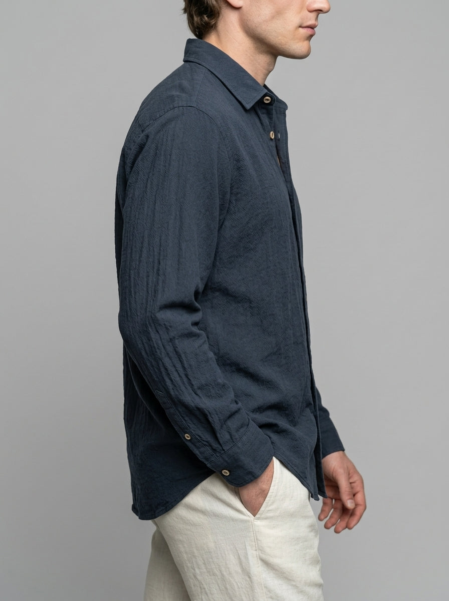 Marino Men's 100% Cotton Long Sleeve Shirt — darkblue — side