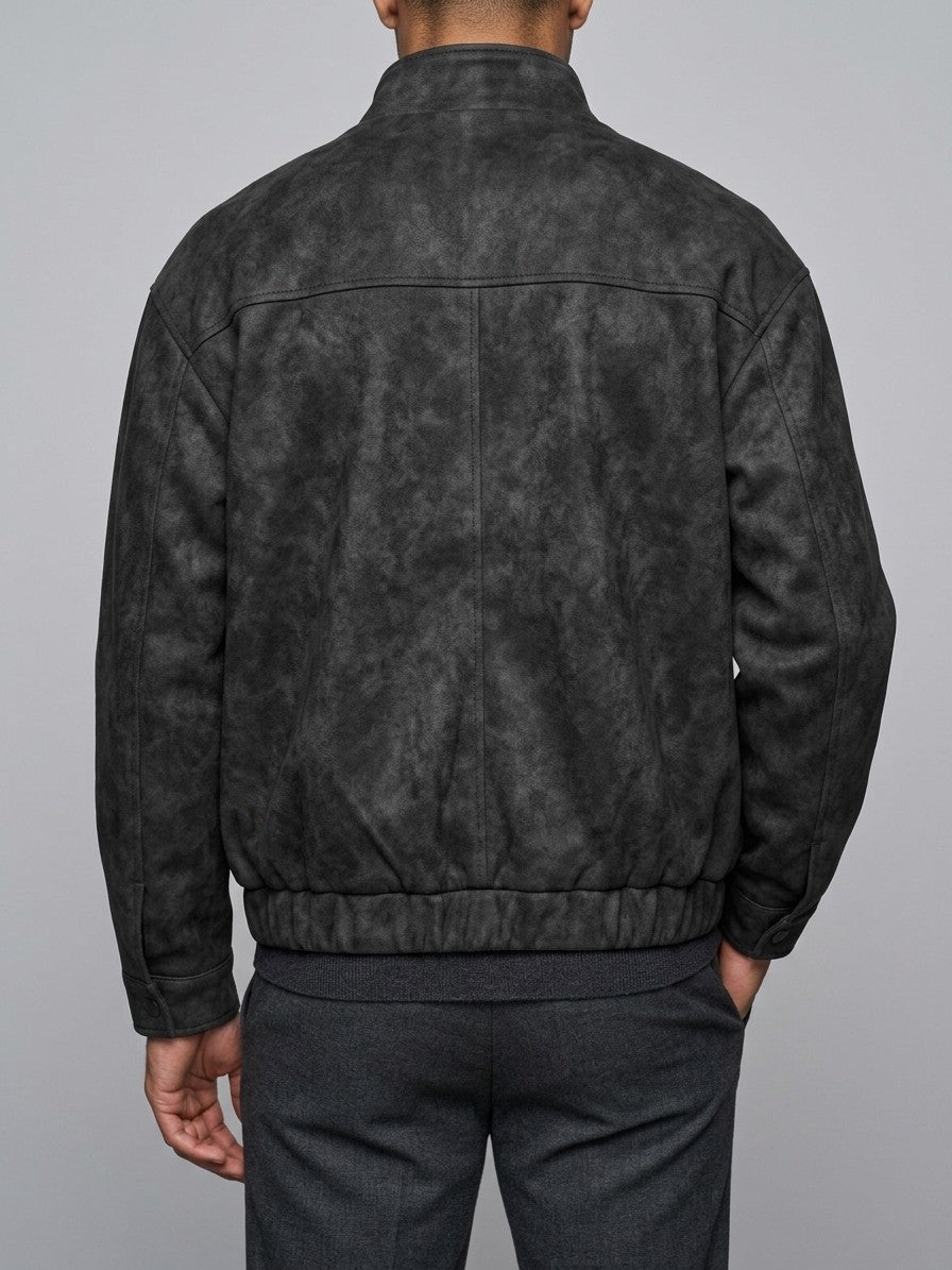 Marostica Men's Stand-Collar Washed Suede-Look Jacket — black — back