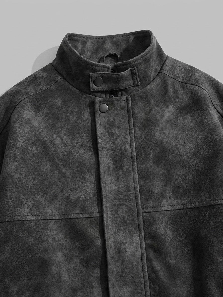 Marostica Men's Stand-Collar Washed Suede-Look Jacket — black — detail-2