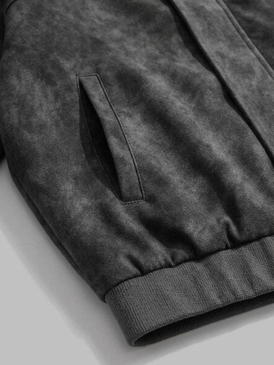 Marostica Men's Stand-Collar Washed Suede-Look Jacket — black — detail-collar