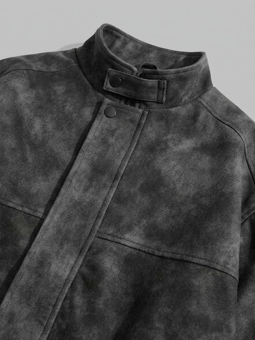 Marostica Men's Stand-Collar Washed Suede-Look Jacket — black — detail