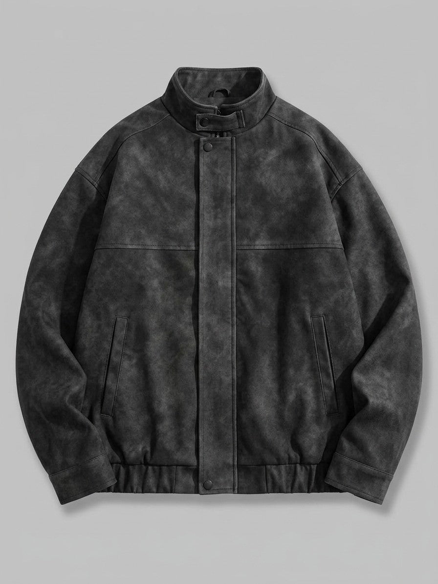 Marostica Men's Stand-Collar Washed Suede-Look Jacket — black — packshot