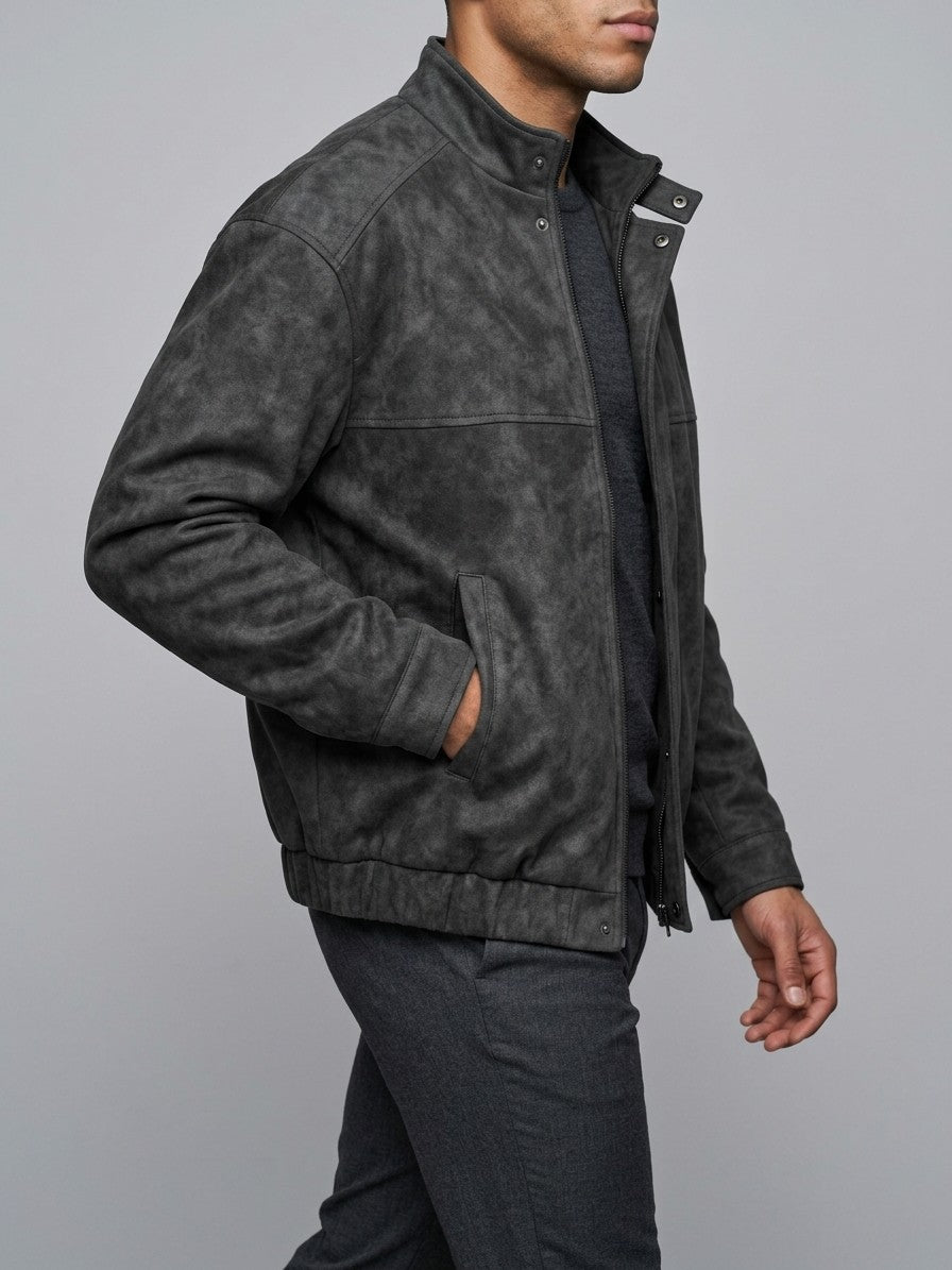 Marostica Men's Stand-Collar Washed Suede-Look Jacket — black — side