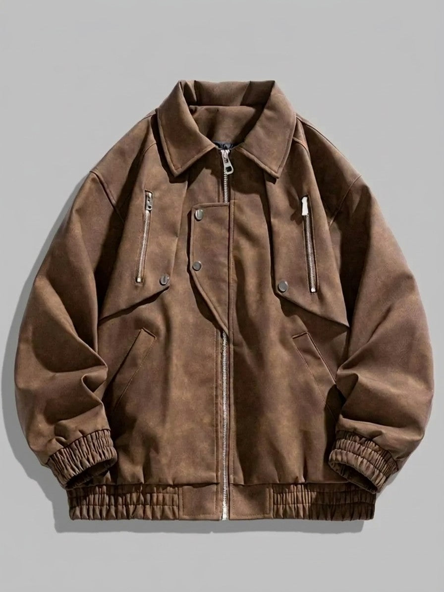 Marsala Men's Snap-Bib Faux Suede Bomber Jacket — brown — packshot