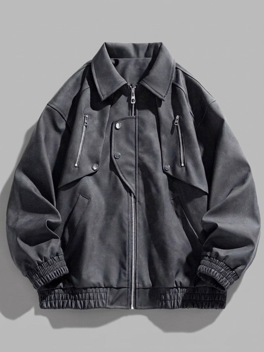 Marsala Men's Snap-Bib Faux Suede Bomber Jacket — gray — packshot
