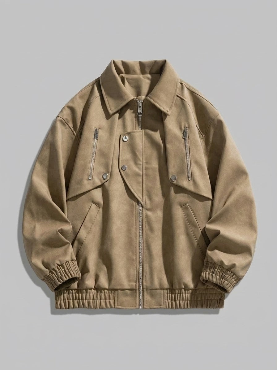 Marsala Men's Snap-Bib Faux Suede Bomber Jacket — khaki — packshot