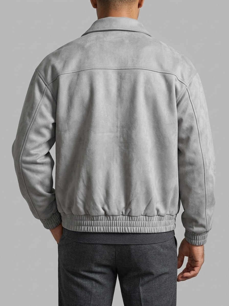 Marsala Men's Snap-Bib Faux Suede Bomber Jacket — lightgray — back