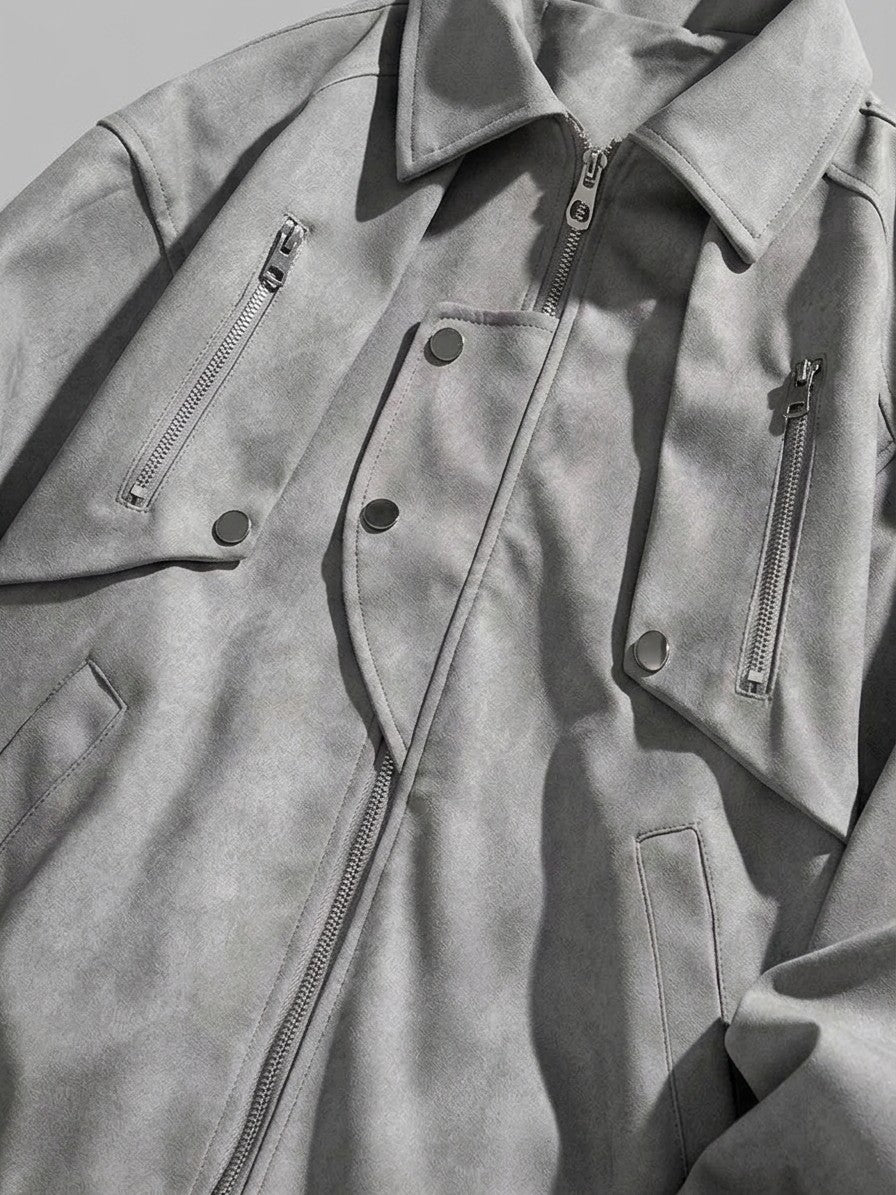 Marsala Men's Snap-Bib Faux Suede Bomber Jacket — lightgray — detail