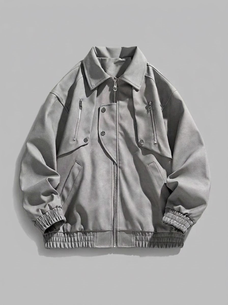 Marsala Men's Snap-Bib Faux Suede Bomber Jacket — lightgray — packshot