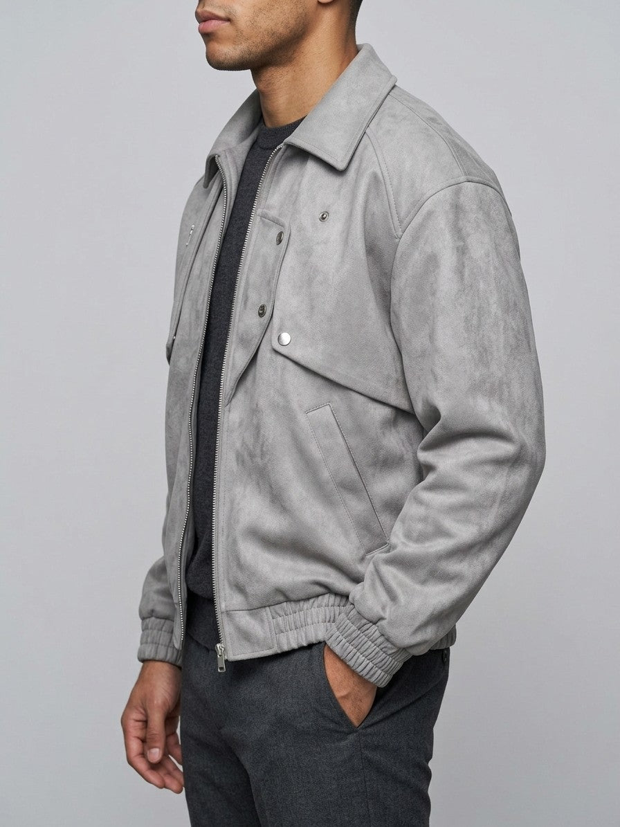 Marsala Men's Snap-Bib Faux Suede Bomber Jacket — lightgray — side