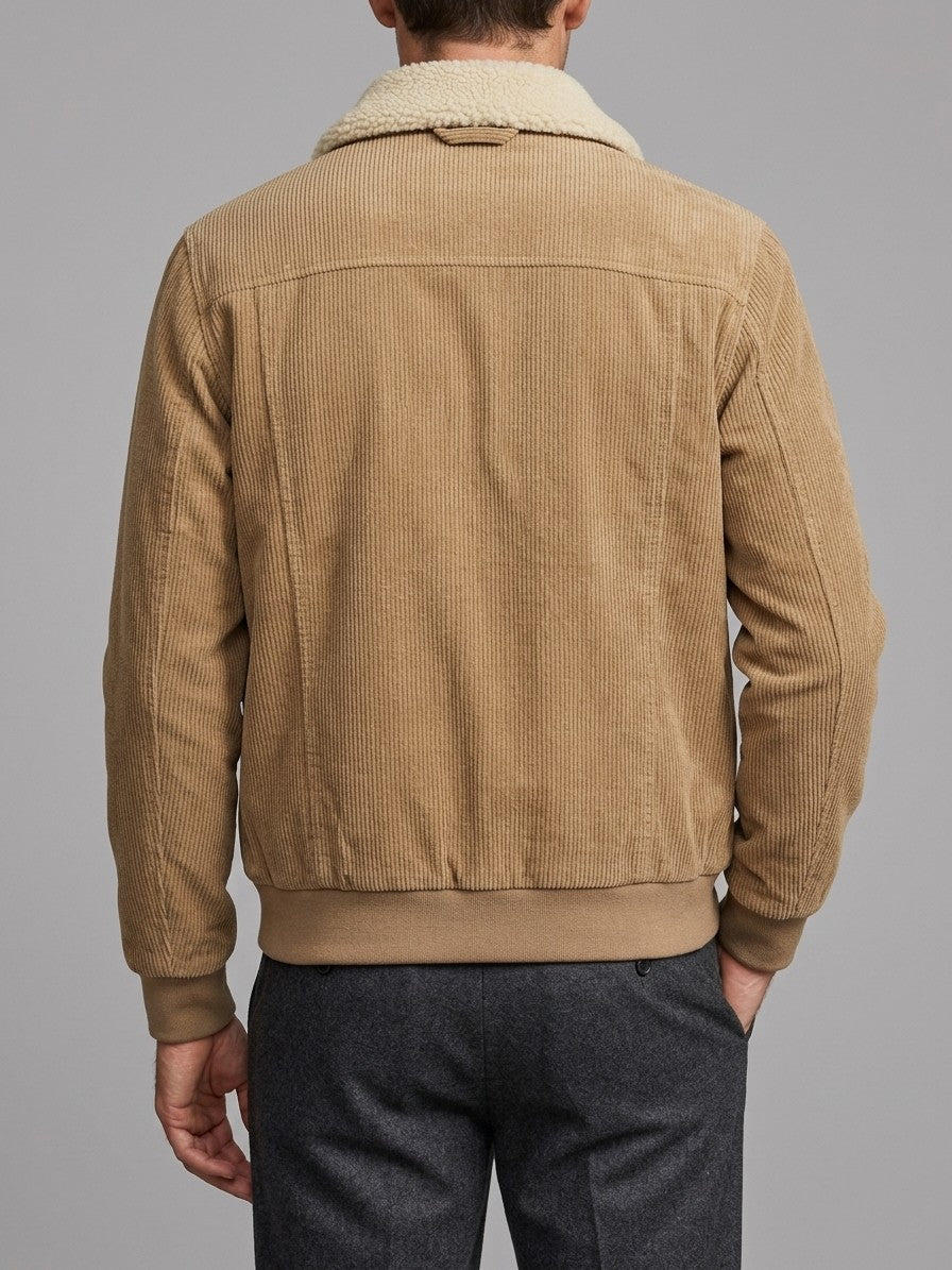 Massafra Men's Four-Pocket Corduroy Sherpa Jacket — camel — back