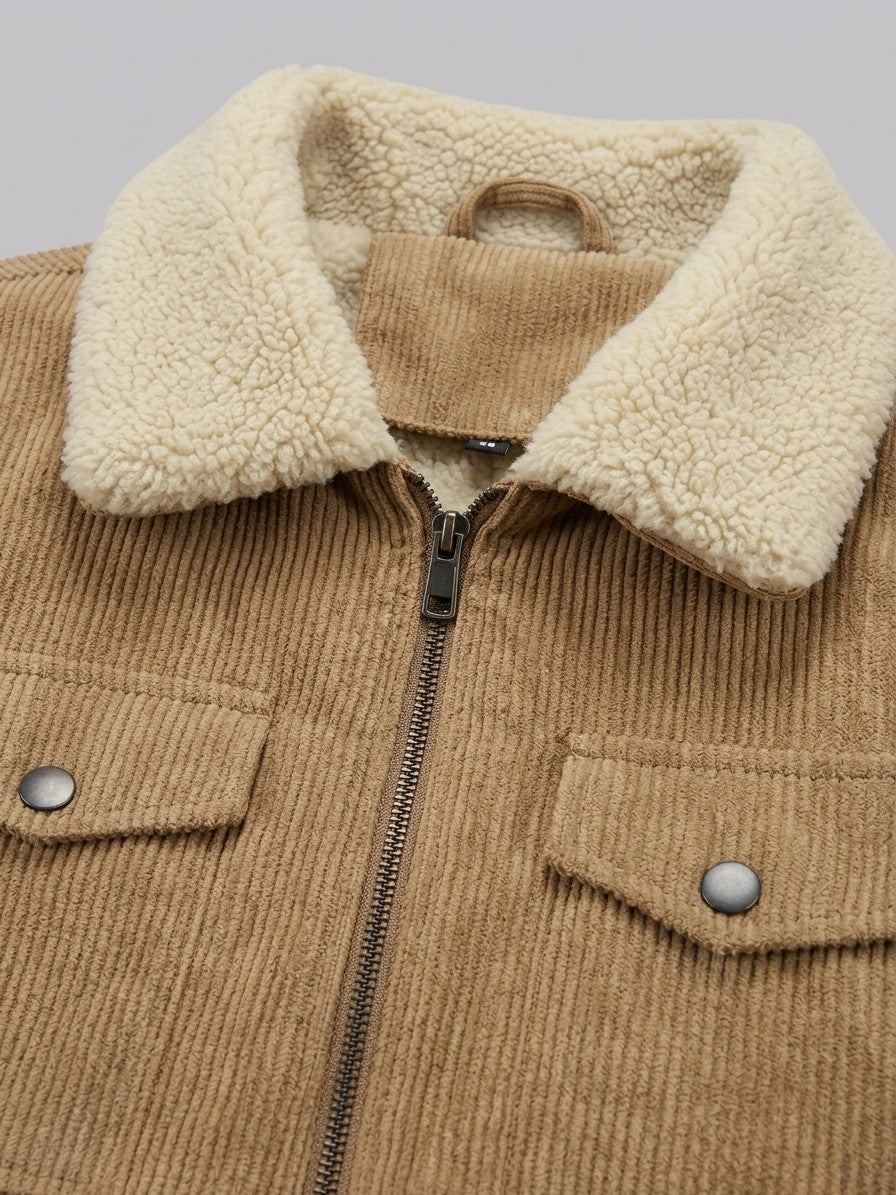 Massafra Men's Four-Pocket Corduroy Sherpa Jacket — camel — detail-2