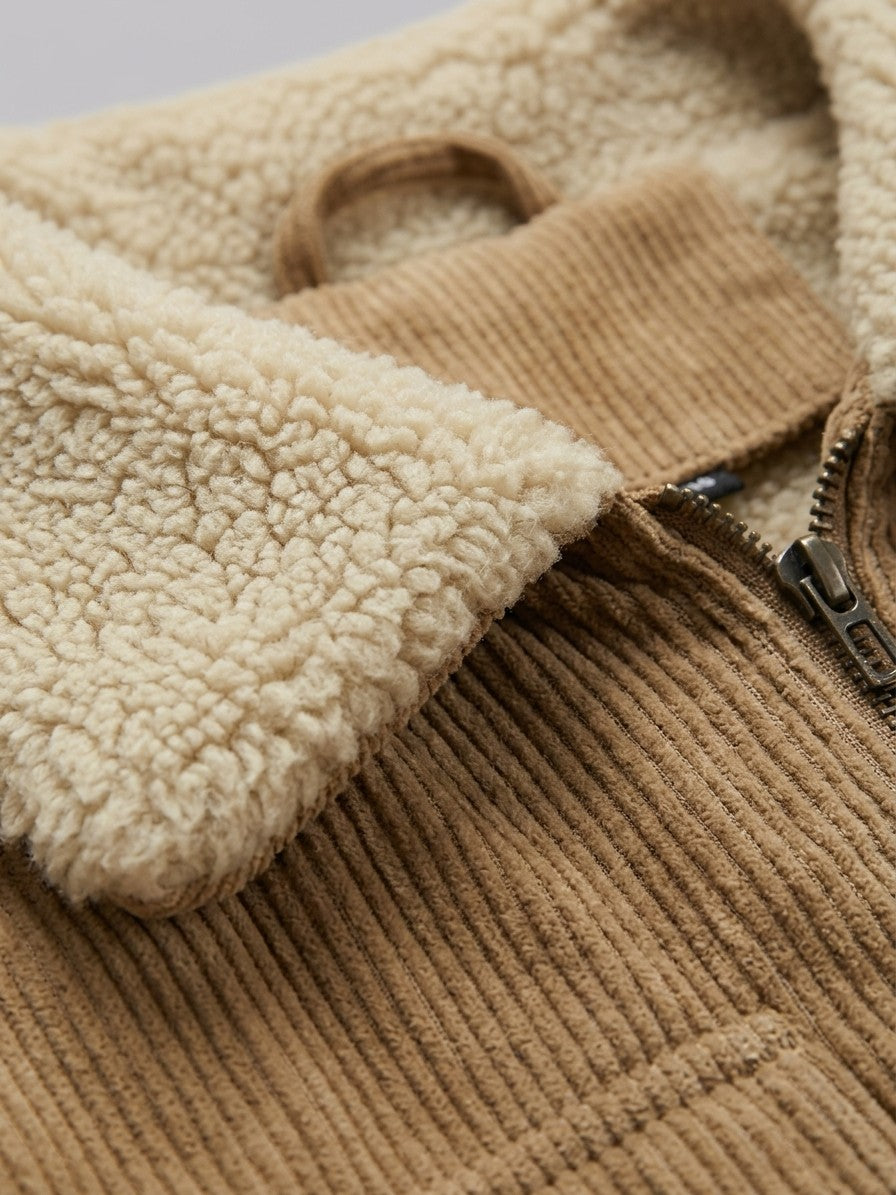 Massafra Men's Four-Pocket Corduroy Sherpa Jacket — camel — detail