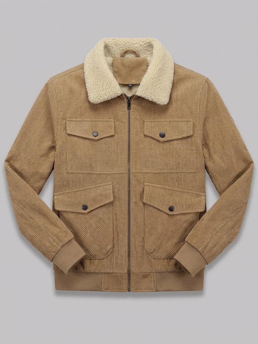Massafra Men's Four-Pocket Corduroy Sherpa Jacket — camel — packshot