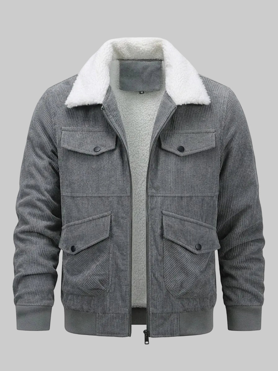 Massafra Men's Four-Pocket Corduroy Sherpa Jacket — gray — packshot